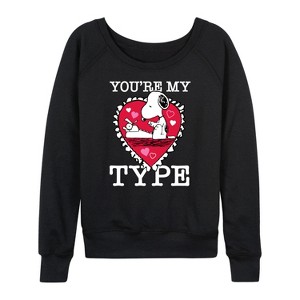 Women's - Peanuts - You're My Type Lightweight French Terry Wide Neck Long Sleeve Shirt - 1 of 4