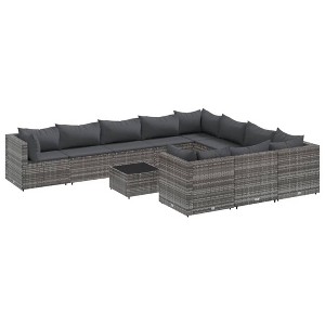 vidaXL - 11 Piece Patio Sofa Set with Cushions - Outdoor Modular Lounge Furniture, Gray Poly Rattan, Steel Frame, Glass Tabletop - 1 of 4