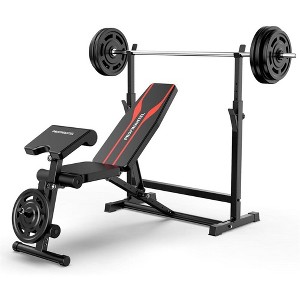 Weight Bench Fitness Equipment Adjustable Weight Bench Olympic Exercise Bench Bench Press Set with Squat Rack and Bench Home Exercise Equipment,Black - 1 of 4