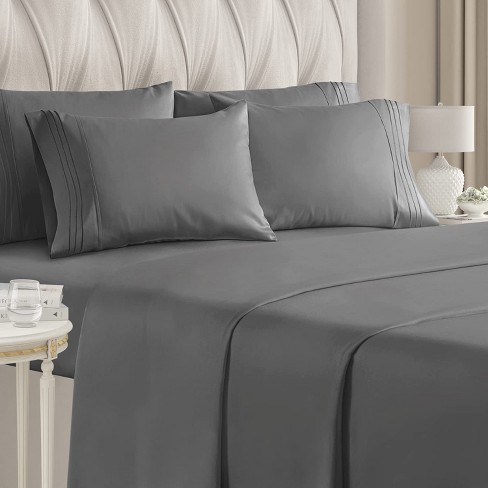 Cgk Linens 6 Piece Microfiber Solid Sheet Set In Dark Grey, Size Full ...