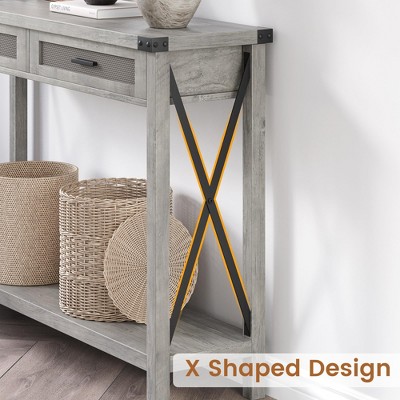 Boho Entryway Table with Rattan Drawers, Console Table for Entryway