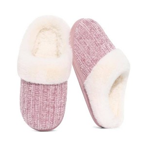 TIME HOLLOW Pink Chenille Slippers With Wool-Like Lining - 1 of 3
