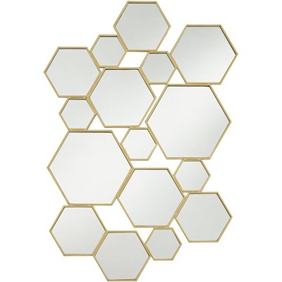 Possini Euro Design Multi-Hexagonal Vanity Wall Mirror Modern Lush Gold Painting Metal Frame 25" Wide for Bathroom Bedroom Office