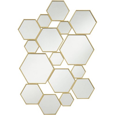 Possini Euro Design Multi-Hexagonal Vanity Wall Mirror Modern Lush Gold Painting Metal Frame 25" Wide for Bathroom Bedroom Office