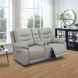 MAYEERTY Power Reclining Loveseat, Electric 2-Seat Breathable Leather Recliner with USB Charging & LED for Living Room, Light Grey - 1 of 4