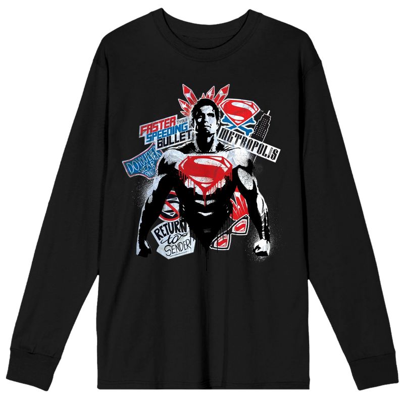 Batman Vs Superman Dawn Of Justice Graffiti Art Men's Black Long Sleeve Shirt, 1 of 2