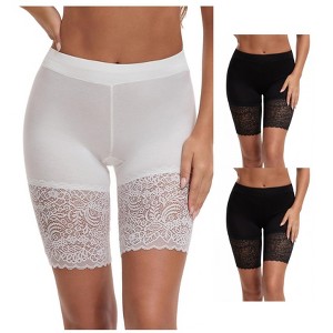 INSPIRE CHIC 3 Packs Women's Wide Lace Trim Slip Shorts Lightweight Comfort Thigh Slimmers - 1 of 4