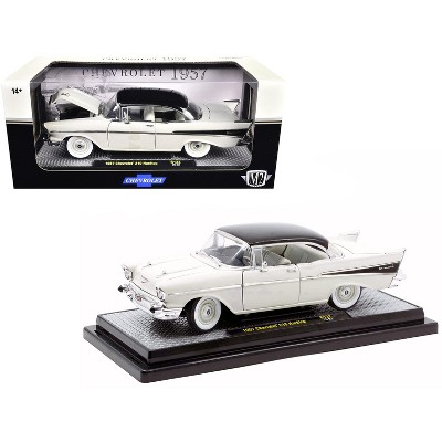 1957 Chevrolet 210 Hardtop White with a Black Top and White and Black Interior 1/24 Diecast Model Car by M2 Machines