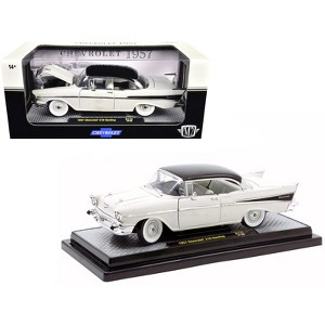 1957 Chevrolet 210 Hardtop White with a Black Top and White and Black Interior 1/24 Diecast Model Car by M2 Machines - 1 of 3