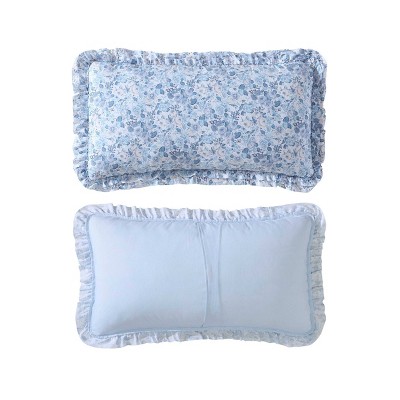 Twin Blue Microfiber Reversible Quilt Set with Ruffles