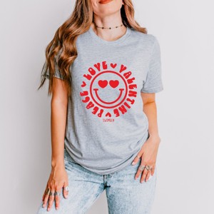 S.W.Smiley Peace Love Valentine Smiley - Women's Short Sleeve Graphic T-Shirt - 1 of 4
