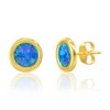 Opalata Sterling Silver, Round Blue Opal Necklace & Earrings Set - Gold Plated - Blue - 16+2 Inch - 2 of 4