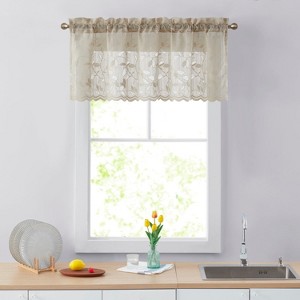 HLC.ME Joyce Lace Sheer Kitchen Curtain Valance Topper - Rod Pocket for Small Windows, Bathroom & Kitchen - 54 W x 18 L - 1 of 4