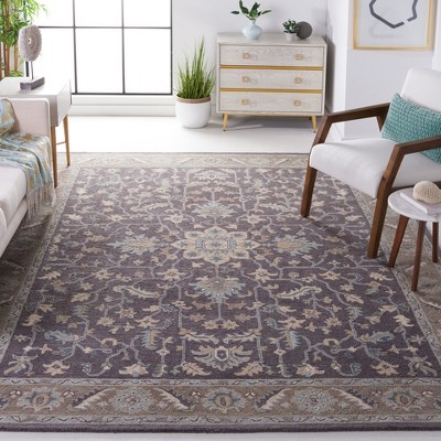 Blossom Dark Gray and Light Brown Floral Wool Area Rug, 6' x 9'