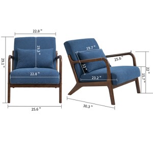 Gulches Mid Century Modern Accent Chair (Blue), Cotton Linen with Wood Frame & Waist Cushion for Living Room Bedroom Sunroom - 1 of 4