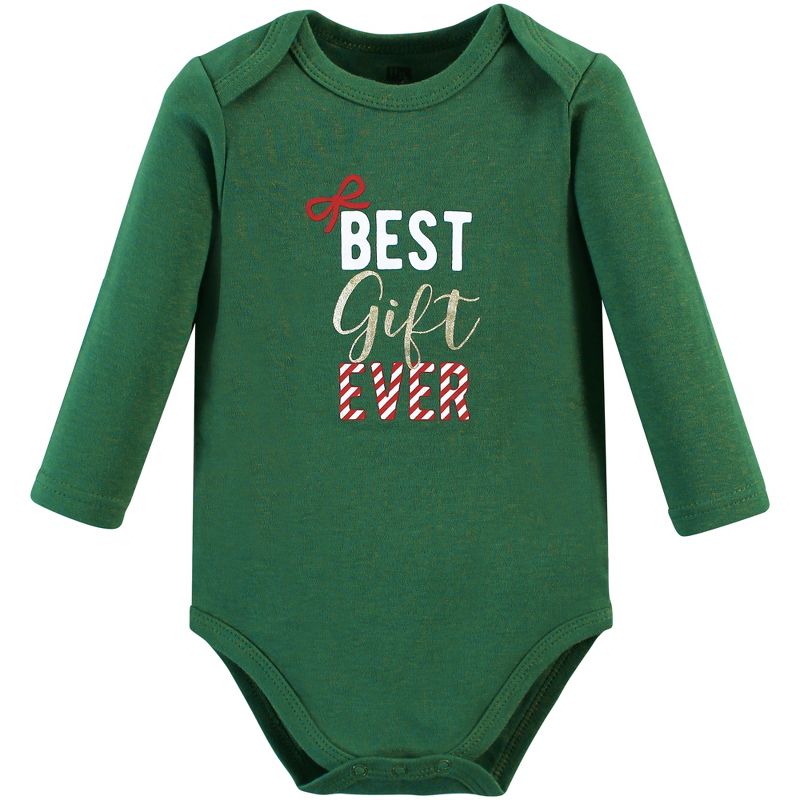 Hudson Baby Infant Girls Cotton Long-Sleeve Bodysuits, Christmas Gift 3-Pack, 5 of 6