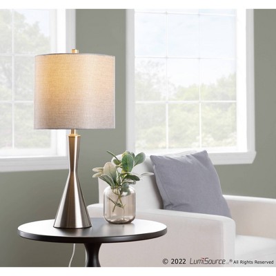 Gemma 23" Brushed Nickel Table Lamps with Grey Linen Shades, Set of 2