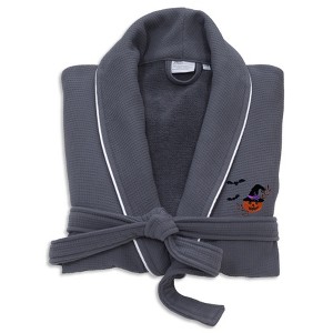 Linum Home Textiles Hotel Collection 100% Turkish Cotton Unisex Waffle Terry Embroidered Bathrobe with Satin Piped Trim - Pumpkin Head - 1 of 3