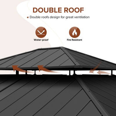 13x15 Cedar and Black Steel Double Roof Gazebo