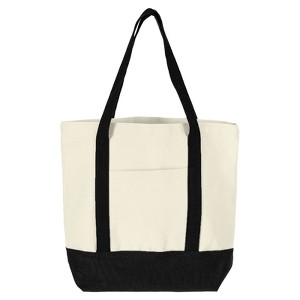 Unique Bargains Zipper Reusable Canvas Tote Bag with an External Pocket - 1 of 4