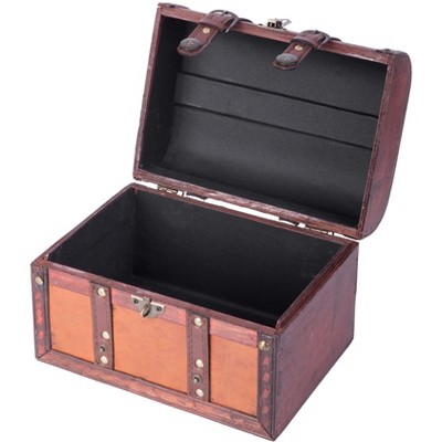 Large Brown Faux Leather and Wood Storage Trunk