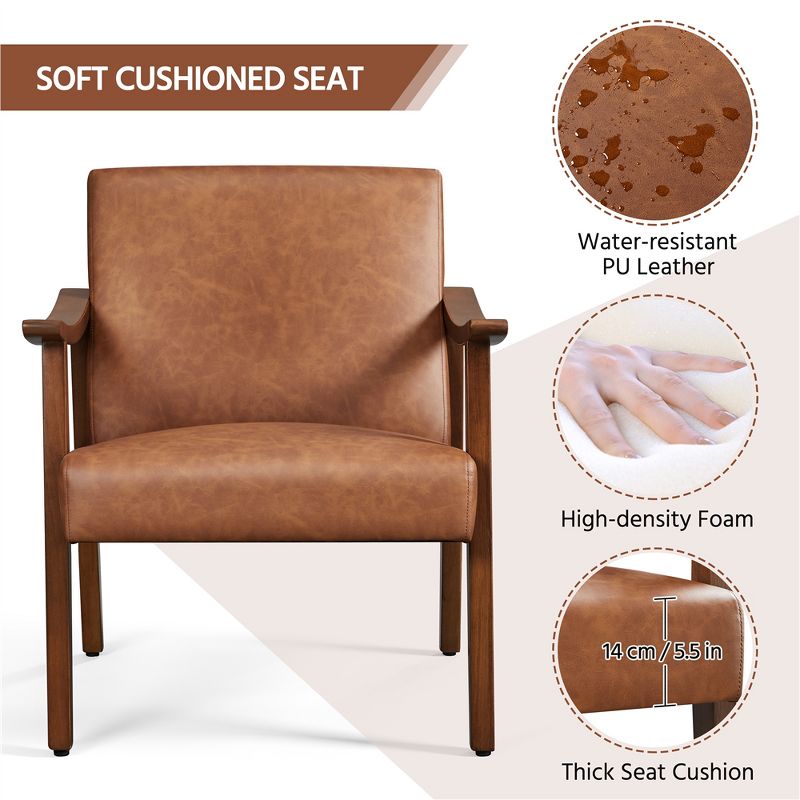 Yaheetech Modern Faux Leather Upholstered Armchair Accent Chair with Solid Wood Legs, 4 of 13