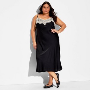 Women's Lace Trim Satin Midi A-Line Dress - Wild Fable™ - 1 of 3