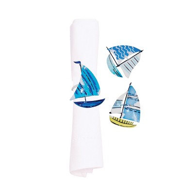 Gallerie II Yacht Club Sail Boat Napkin Ring Set of 6