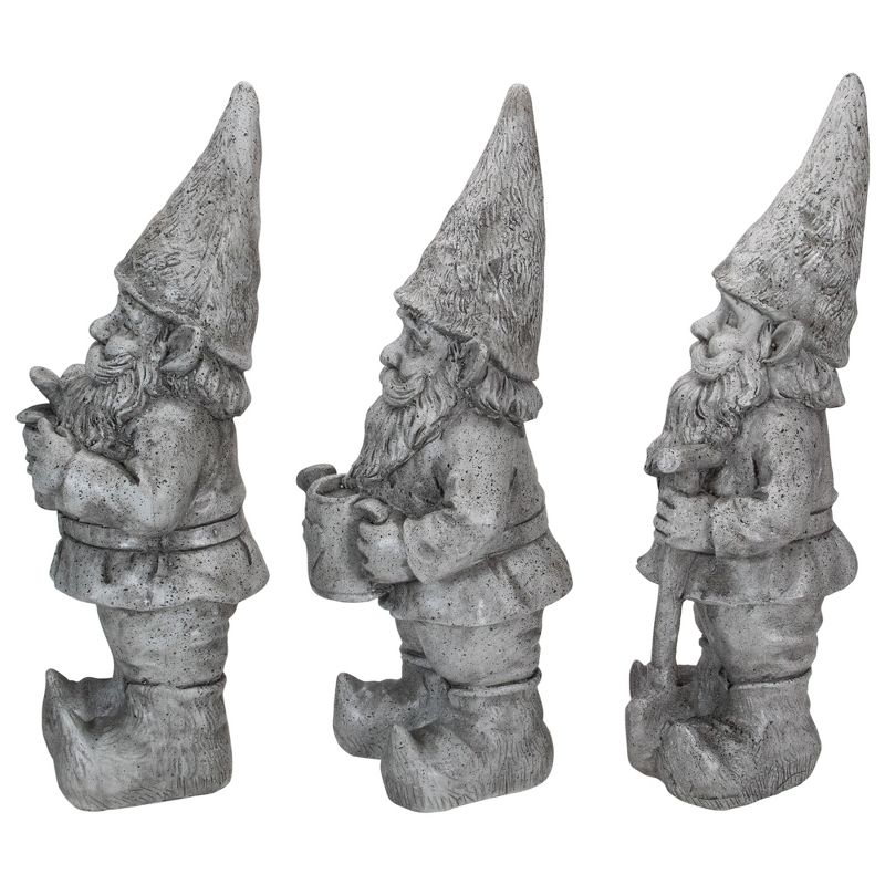 Northlight Set of 3 Gray Gardening Garden Gnomes Outdoor Statues 15.75", 4 of 6