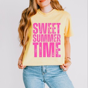 Simply Sage Market Sweet Summer Time Block Distressed Boxy Crop Top - 1 of 4