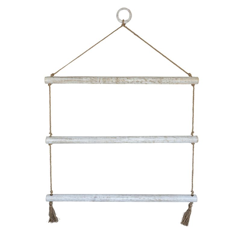 Hanging Blanket Ladder White Wood & Jute by Foreside Home & Garden, 1 of 6