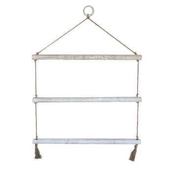 Hanging Blanket Ladder White Wood & Jute by Foreside Home & Garden