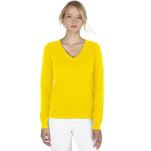 JENNIE LIU Women's 100% Pure Cashmere Long Sleeve Pullover V Neck Sweater - 1 of 3