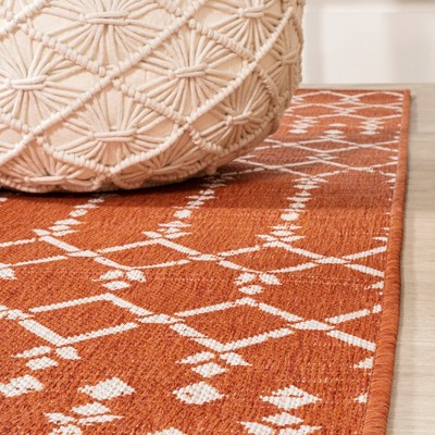 Ourika Moroccan Geometric Orange Cream 2 x 8 Runner Rug