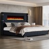 AMERLIFE Modern Bed Frame with Fireplace, Wingback Platform Bed Frame with 60.4“ Extra Tall Headboard, Beige - 3 of 4