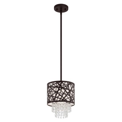 Bronze Crystal Drum Shade Mini Pendant Light