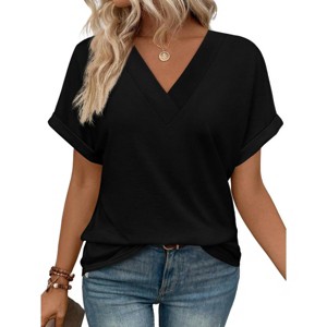 Womens Summer Tops V Neck Outfits Clothes Short Dolman Sleeve Blouses 2025 Fashion Shirts - 1 of 4
