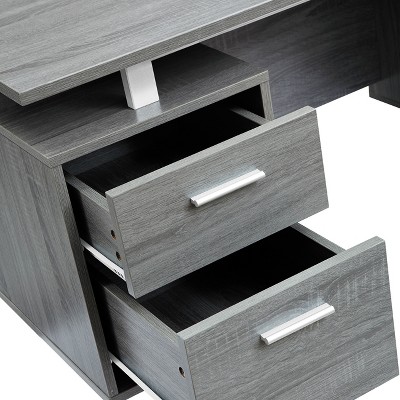 Sleek Modern Gray MDF Office Desk with Drawers and Filing Cabinet