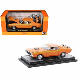 1971 Dodge Challenger R/T 440 Orange with Yellow Stripes and White Interior Limited Ed 1/24 Diecast Model Car by M2 Machines - 1 of 3