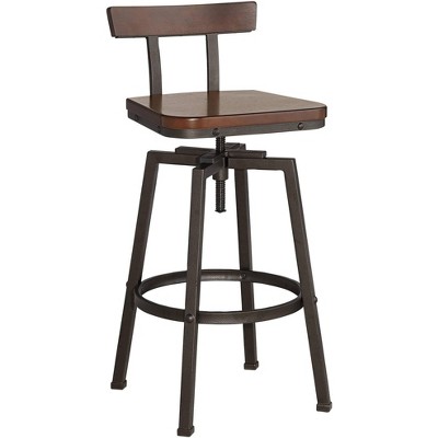 Elm Lane Roark Dark Wood and Bronze Adjustable Swivel Barstool