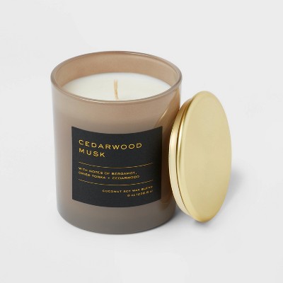 8oz Lidded Glass Jar Black Label Cedarwood Musk Candle - Threshold&#8482;