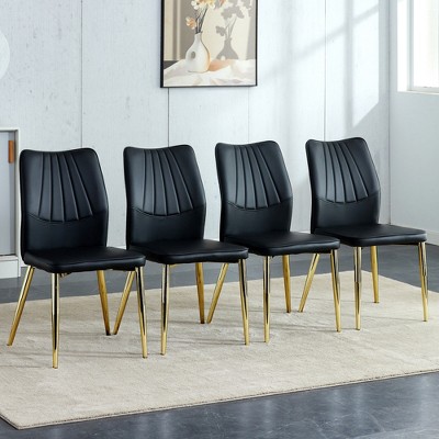 AZL1 Life Concept Accent Chairs 4 Dieval Modern Chair Made of PU Material with Soft Cushions and Golden Metal Legs, Black, 16.9"*17.9"*34.3"