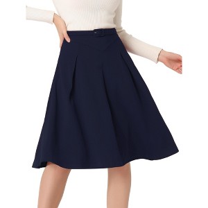 INSPIRE CHIC Women's Belted Waist Casual Knee Length Pleated A-Line Skirt - 1 of 4