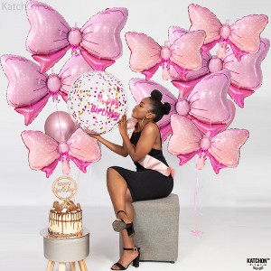 KatchOn, Huge Pink Bow Balloon - 35 Inch, Pack of 10 | Bow Balloons for Girls | Free Throws or Pink Bows Gender Reveal Decorations - 1 of 4