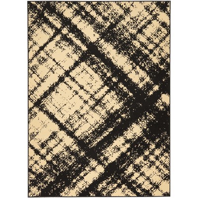 Contemporary Checkered Cream/Black Synthetic 5' x 7' Area Rug