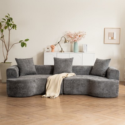 Modern Curved Corduroy Sofa with Plush Cushions, Oversized Silhouette and No-Assembly Design for Living Room or Apartment-Maison Boucle