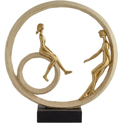 Studio 55D Couple in Circle 16" High Rough Gold Sculpture