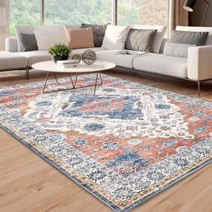 Rugs Machine Washable Area Non-Slip Stain Resistant Rug, Kids & Pets Friendly, Vintage Boho Carpet, Low Pile Indoor Rugs - 1 of 4