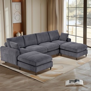 PexFix 6-Seat Modern Corduroy Modular Sectional Sofa U-Shaped Convertible L-Shaped Design with Ottoman and Pillows for Living Room Office Gray - 1 of 4
