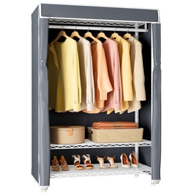 VIPEK V1C 3-Tier Portable Closet Covered Garment Racks, White Clothing Rack with Grey Oxford Fabric Cover